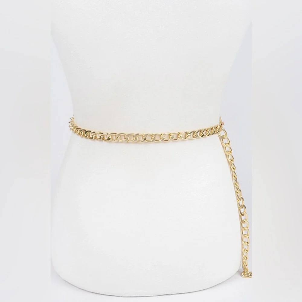 Silver Chunky Metal Chain Adjustable Waist Statement Belt